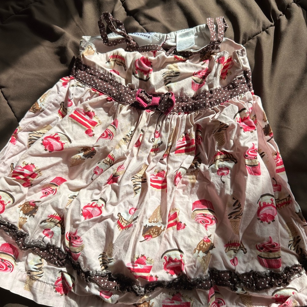 Cupcake Print Kids Dress with Brown Accents